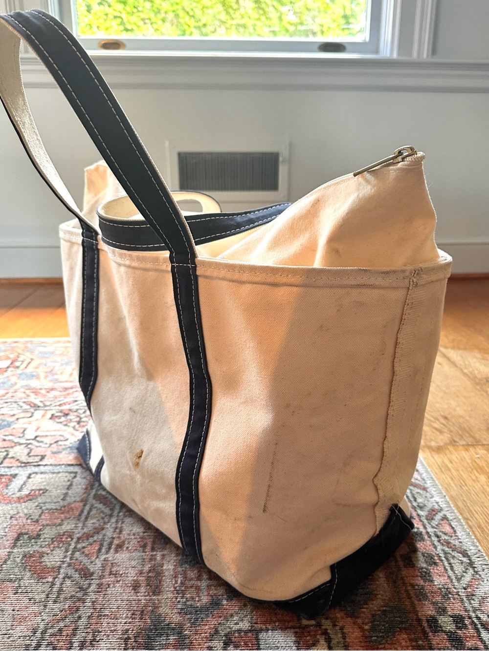Vintage L.L.Bean Boat & Tote Large Zip Top Navy Canvas Green Label USA 🇺🇸 - Picture 10 of 15